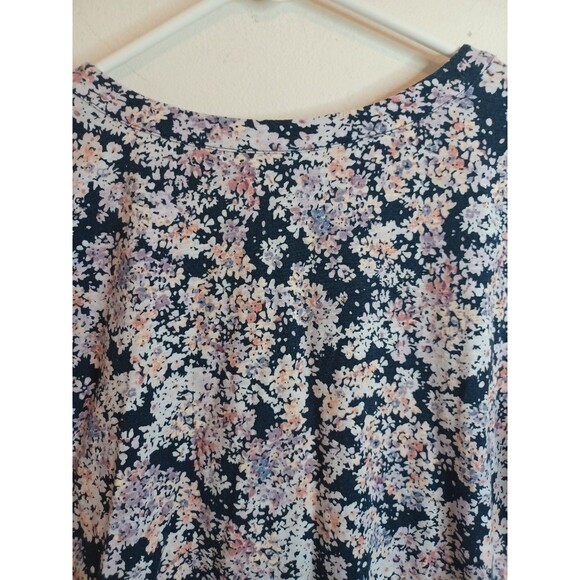 J. Jill V Neck Popover Knit Tunic Top S Navy Blue Pink Floral Longsleeve Casual - Picture 7 of 8